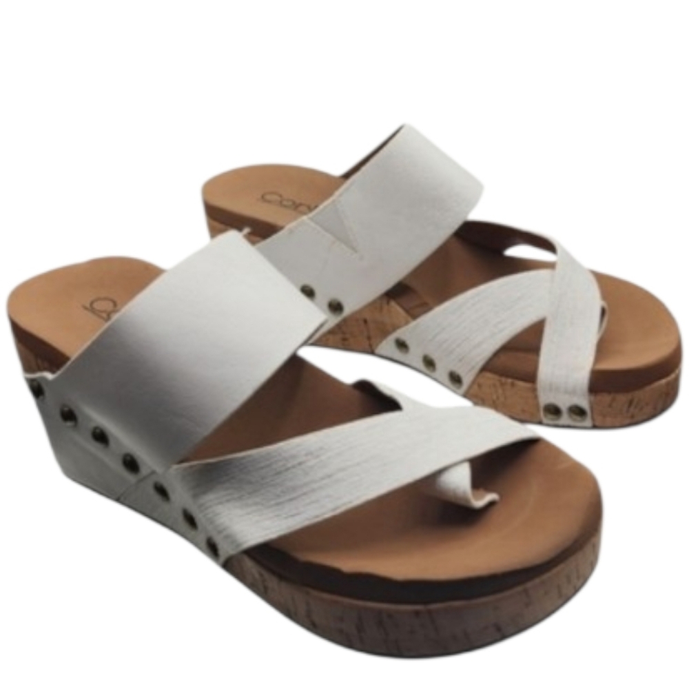 NWOT Corkys White Metallic Wedge Sandals Size 6 Studded Platform - Picture 7 of 7